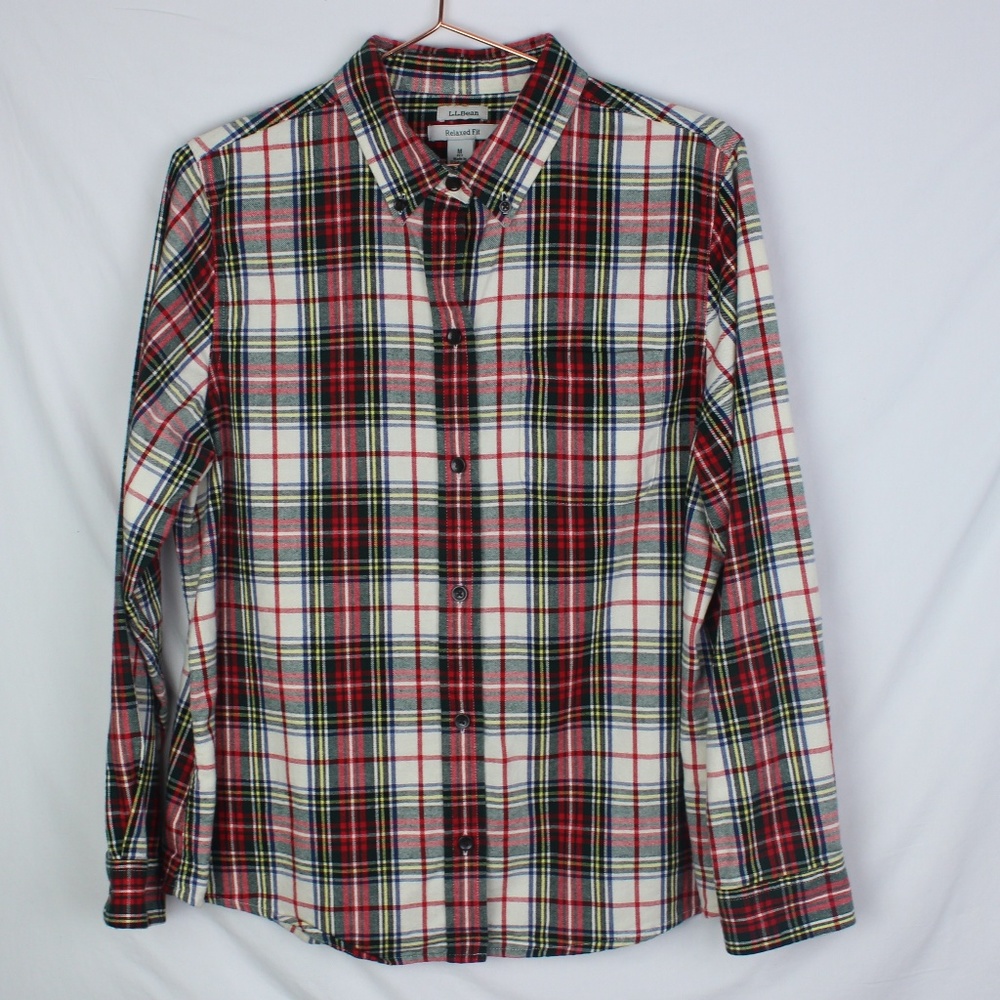 LL Bean Womens Scotch Plaid Flannel Shirt, Relaxed